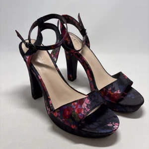 N by Nicole Miller Lindy size 9 Pink Multi Floral High Heel ankle Straps EUC - Picture 1 of 13