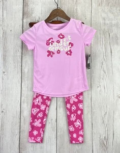 NWT 2pc Under Armour Stellar Pink Logo Sport Top & Leggings Set Girls 6 - Picture 1 of 15