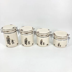 4 Set River's Edge Stoneware Canisters Father & Son Roping Cowboy Western Rustic - Picture 1 of 12