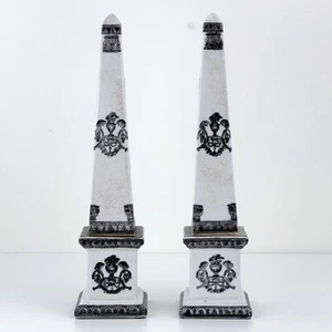 Pair Of Vintage Porcelain Obelisks Neoclassical Statues Sculptures Black White - Picture 1 of 13