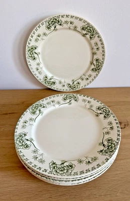 Six Assiettes plates Terre de Fer Sarreguemines fleurs verte Modèle Palmyre - Photo 1/4