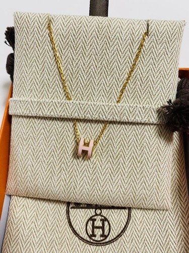 HERMÈS Collana Hermes Mini Pop H Ciondolo Rosa Dragée Ottima Usata Senza Scatola Oro