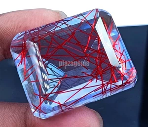 Rare 188.65 Ct Bi-Color Rutilated Quartz EGL Certified Emerald Cut Gemstone 5AOF - Picture 1 of 7