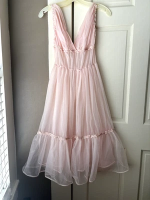 Vintage Capri Of California Sequin Pinup Nightgown Dress Size 34 Pink Sheer 50's - Image 1 of 4
