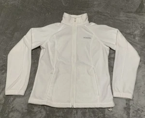 Columbia Jacket Womens Medium White Full Zip Fleece Fitted Preppy Zip Pockets - Picture 1 of 16
