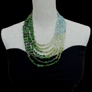 natural 7 strands Aquamarine Peridot Diospside Prehnite freeform  Necklace - Picture 1 of 8