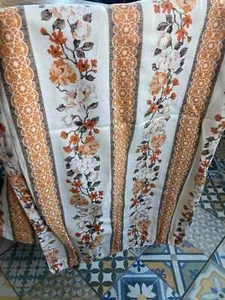 Cortinas vintage con patrón naranja y blanco x 1 par de tela - Imagen 1 de 3