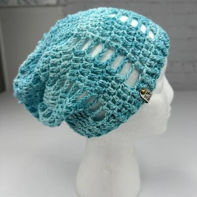 Handmade New Slouchy Snoody JAS Big Twist in Ocean Splash Knit Beanie - Large - Image 1 of 4