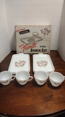 Juego de Snack Anchor Glass Primrose Floral Juego Completo 8 Piezas Caja Original Foto 1 de 4