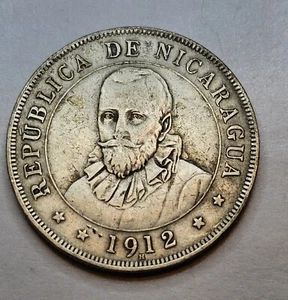 1912-H Nicaragua 50 Centavos Silver Coin - Low Mintage -  Rare Coin  - Picture 1 of 12