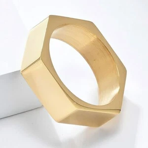 Cooler Herrenring Edelstahl maskulin geometrisch Sechseck Band Cocktail Party - Bild 1 von 25