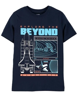 Camiseta OshKosh Boys Negra Explore the Beyond Rocket Ship Original Gráfica Nueva con Etiquetas 12  Foto 1 de 3