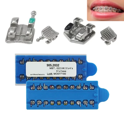 Soporte de ortodoncia dental brackets metálicos MIM mini MBT ranura 022 345 ganchos Foto 1 de 4