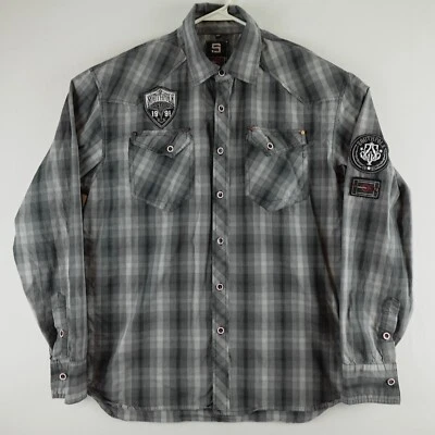 South Pole Shirt Mens XXL Black Gray Plaid Patches 1991 Button Down Long Sleeve - Image 1 of 4