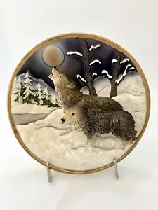 Timber Wolf 3D Endangered Species Plate Two Wolves Cadona 1999 Howling at Moon - Picture 1 of 6
