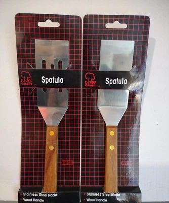 2-8" Spatula Chef Craft Stainless Steel Blade slotted & solid with Wooden Handle - Image 1 of 4