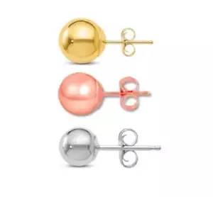 Authentic 14kt Solid Yellow Gold Stud Earrings Polished Ball Bead Studs 14k - Picture 1 of 10