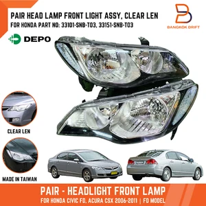 FARO DELANTERO MARCA E LUZ DELANTERA PARA HONDA CIVIC FD BERLINA 06-11 TRANSPARENTE LEN MANUAL - Imagen 1 de 11