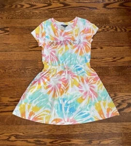 NAUTICA Girls WHITE SUNBURST TIE -DYE Short Sleeve Skater Dress 100%COTTON M8-10 - Picture 1 of 6