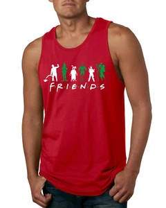 Iconic Holiday Movie Characters Friends Parody Green White Men Tank Top - Picture 1 of 3