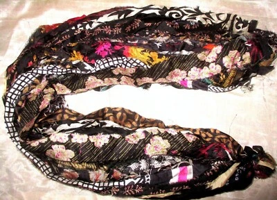 ON 12 yards Unstitched Recycled PURE Silk Sari Ribbon Yarn tassels Black SKEINS - Image 1 of 4