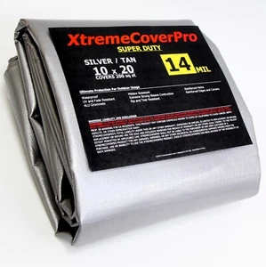 TARP 10'x20' ARGENTO/MARRONE 14mil Copertura Protettiva Multiuso con Grommet - Foto 1 di 3