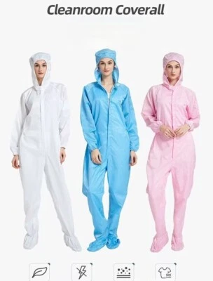 Unisex ESD Anti-static Coveralls Clothes Hood W/Shoes cover Lab Protective S-7XL - Image 1 of 4
