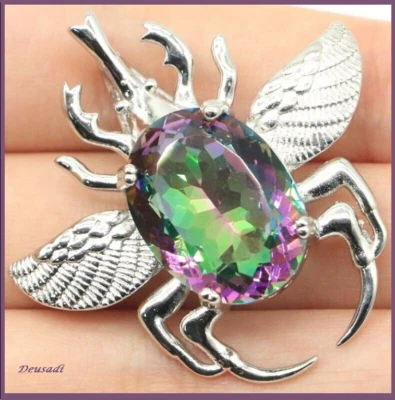 Pendente Bellissimo Con Beetle Argento E Topazio Fogo, Rosa, E Arcobaleno 11g - Immagine 1 di 2