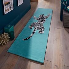 Climbing Leopard Light Blue Modern Print Woolen Runner Rug for Hallway