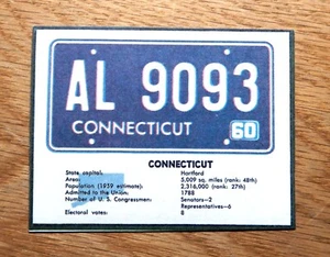 1960 Post Cereal CONNECTICUT Box Cutout License Plate Card (C60P0007) - Picture 1 of 1