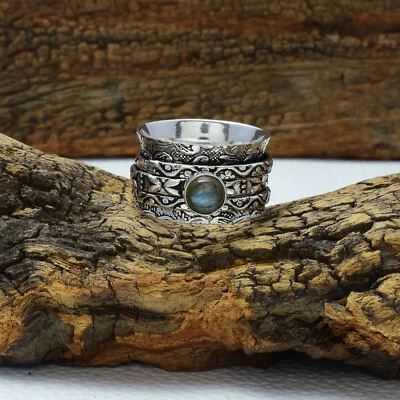 Incredibile Pietra Labradorite 925 Argento Sterling Handmade Anello Tutti Misura - Immagine 1 di 3