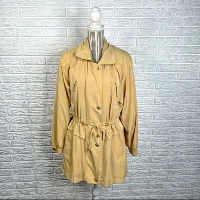 Casaco vintage galeria ouro amarelo cintura cinchável ombreiras tamanho pequeno - Imagem 1 de 4