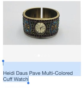 HEIDI DAUS “DIVINELY DECO” Pavé Amethyst-Topaz Crystal CUFF BRACELET WATCH ~ M/L - Picture 1 of 9
