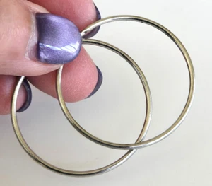 Vintage Thin Tubular Silver Tone Hoop Pierced Earrings 1-7/16" Dainty - Picture 1 of 5