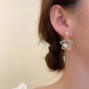Pendientes colgantes de perla de circón con estrella de plata esterlina 925 mujeres niñas joyas - Imagen 1 de 3