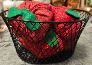 Handmade Fabric Apples in Black Metal Basket - Picture 1 of 3