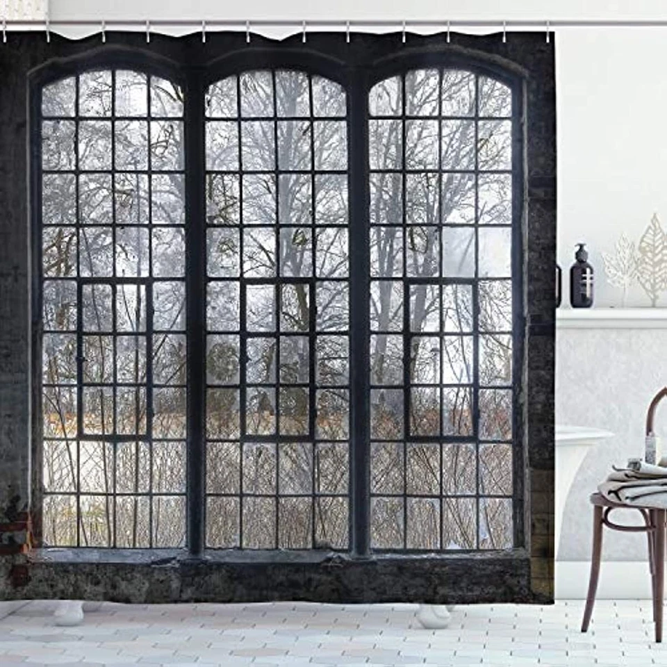 织物浴帘窗户印花防水浴室装饰带12个钩 — 第 1/4 张图片