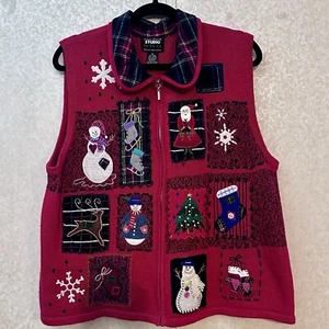 Vintage Grandmacore Christmas Holiday Sweater Vest appliqué patchwork size XL - Picture 1 of 6