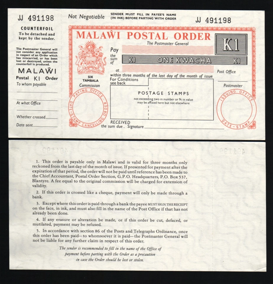 МАЛАВИ 1 КВАЧА 1959 РЕДКО ПРЕДЛАГАЕМЫЙ МОНЕТНЫЙ ДВОР АФРИКАНСКАЯ ВАЛЮТА ИСТОРИЯ ПОЧТОВОГО ЗАКАЗА - Изображение 1 из 3