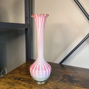 Vintage wunderschöne 50er Jahre Norcrest 7,5" Stretch Art mundgeblasenes Glas rosa gewirbelte Vase - Bild 1 von 6