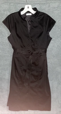 Calvin Klein Dress 12 Black Knee Length Shirt Belted Button Front Lined Career - Image 1 of 4