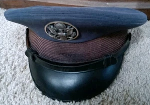 US Air Force USAF Man's Service Dress Cap/Hat Wool Blue Type 1 Size 7-1/8 VTG - Picture 1 of 14