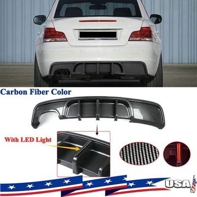 For BMW 1 Series E82 125i M Sport Rear Diffuser Lip Carbon Look F1 Style W/LED Foto 1 de 4
