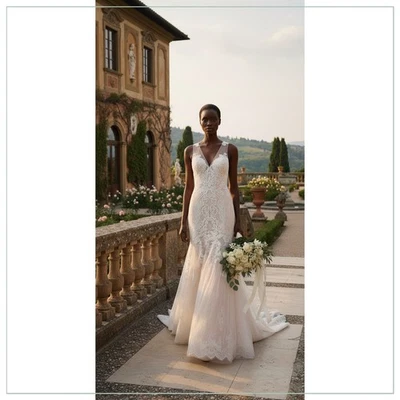 $4990 Vestido de novia Monique Lhuillier Bliss 17206 adornado encaje seda pasarela   Foto 1 de 4