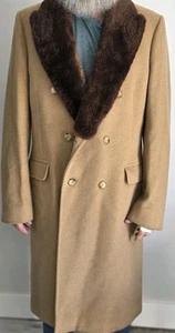 Aquascutum 44 XL Coat Wool Cashmere Double Breasted Collar Fur Camel Tan VTG EUC - Picture 1 of 20
