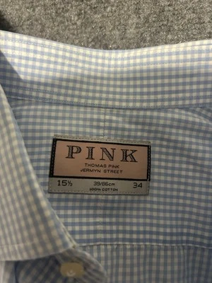 Thomas Blue Dress Shirt Mens 15.5 34 French Cuff Button Up Gingham Check - Image 1 of 4