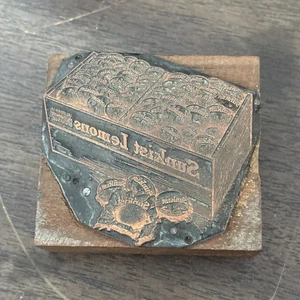 Sunkist Lemons Wood On Metal Letter Press Printers Block 2 1/4 X 2 1/2 - Picture 1 of 2