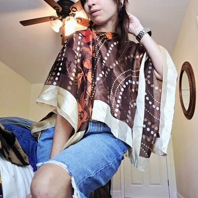 Poncho Hágalo Usted Mismo Retro Hankercheif Floral Lunares Naranja Marrón Beige Foto 1 de 4