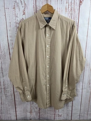 Camisa Polo Ralph Lauren Para Hombres 17-34 Tostado Cuadros Lowell 100% Algodón Dos Capas Vestido Foto 1 de 4