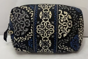 Vera Bradley Quilted Cosmetic Bag Blue Black White Plastic Lined Makeup Case - Picture 1 of 13
